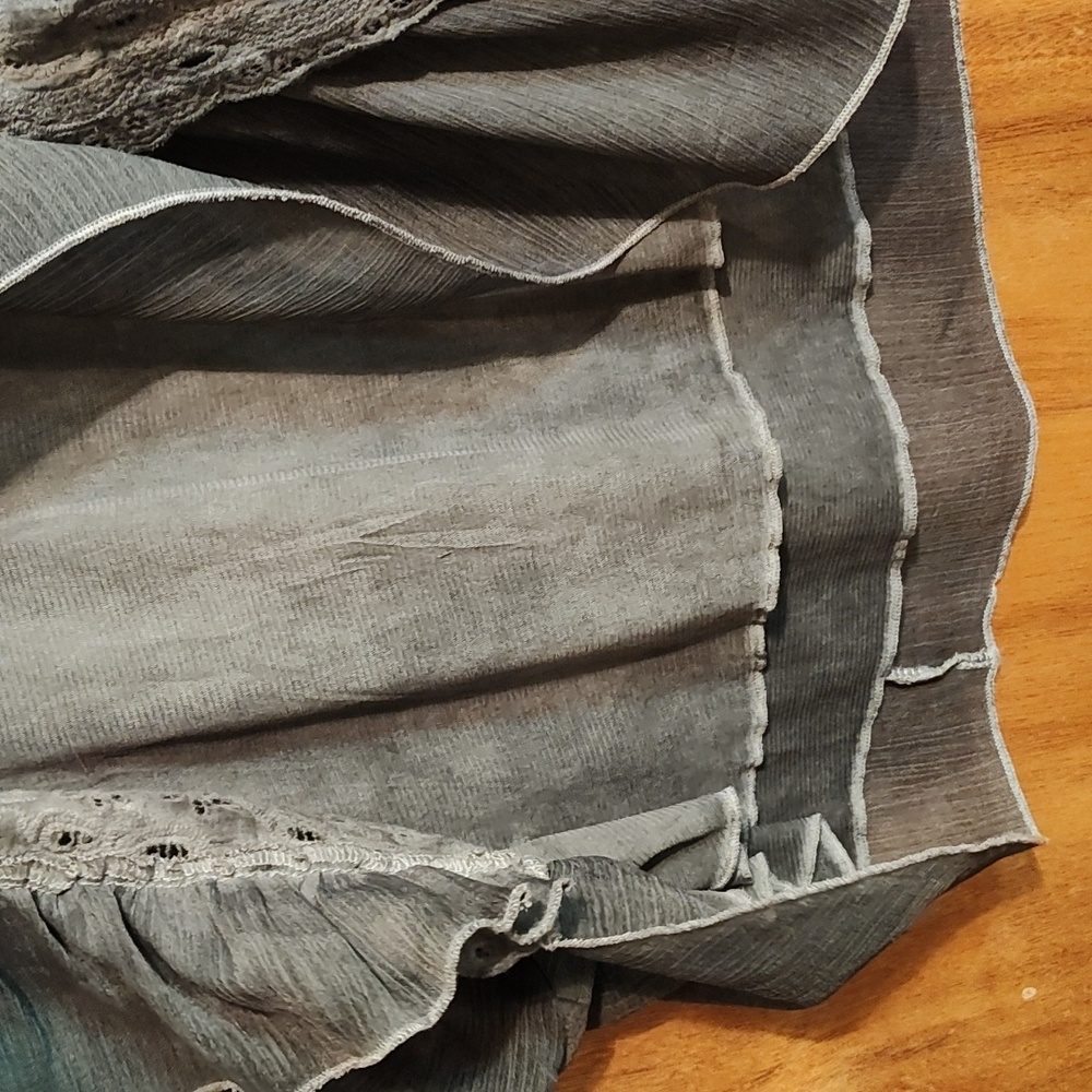 Pretty Angel Graphite Linen Blend Layered Top Eyelet Shabby Chic Lagenlook Sz XL - Picture 6 of 10